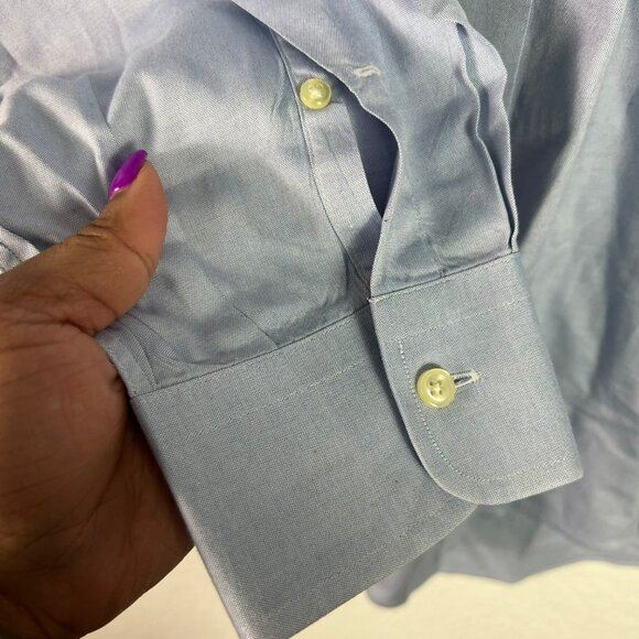 🟣🟣🟣 LAND'S END Men's Blue Collared Regular Fit Button Down Shirt Size 17-34 - Picture 6 of 7